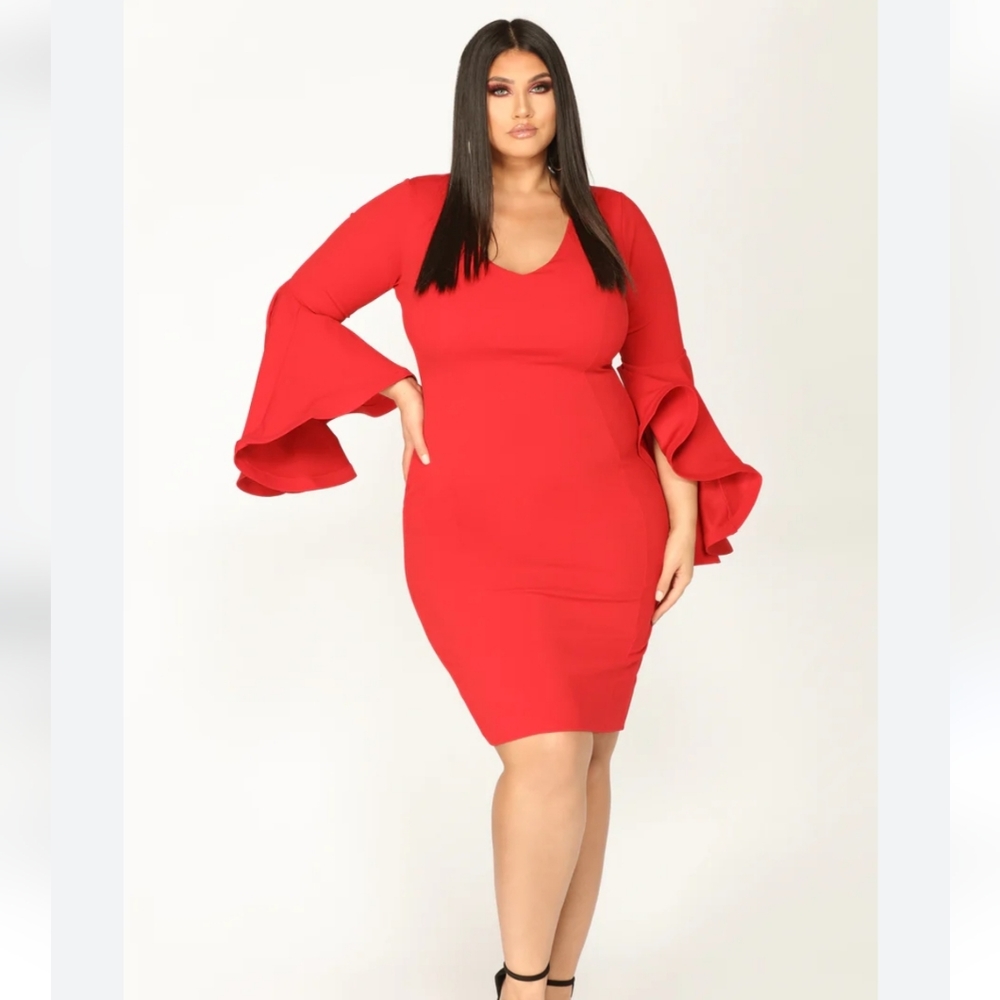 3X NWT Bell Sleeve Red Dress by Fashionova